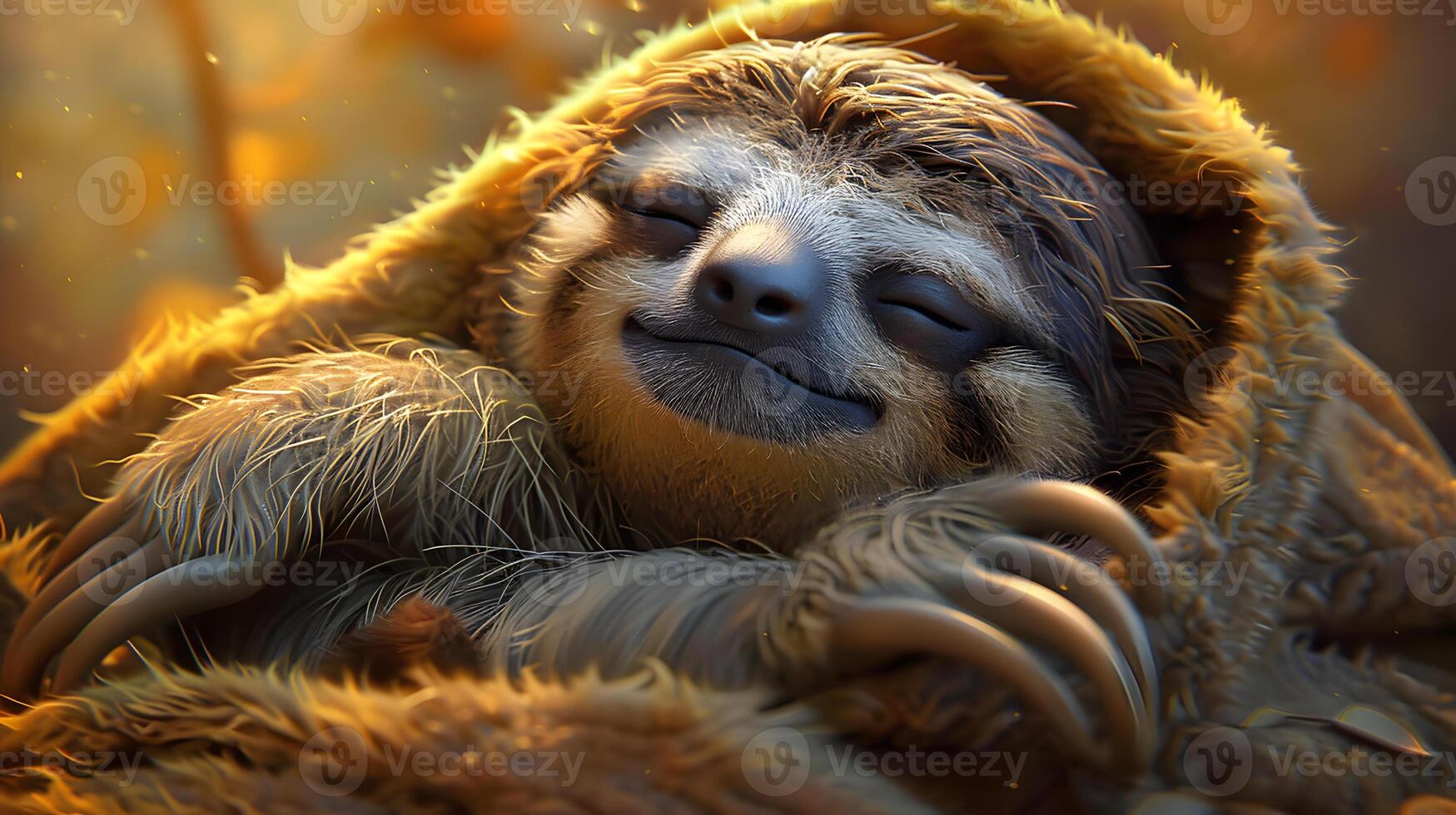 A terrestrial animal, sloth, sleeps on a branch in the jungle photo