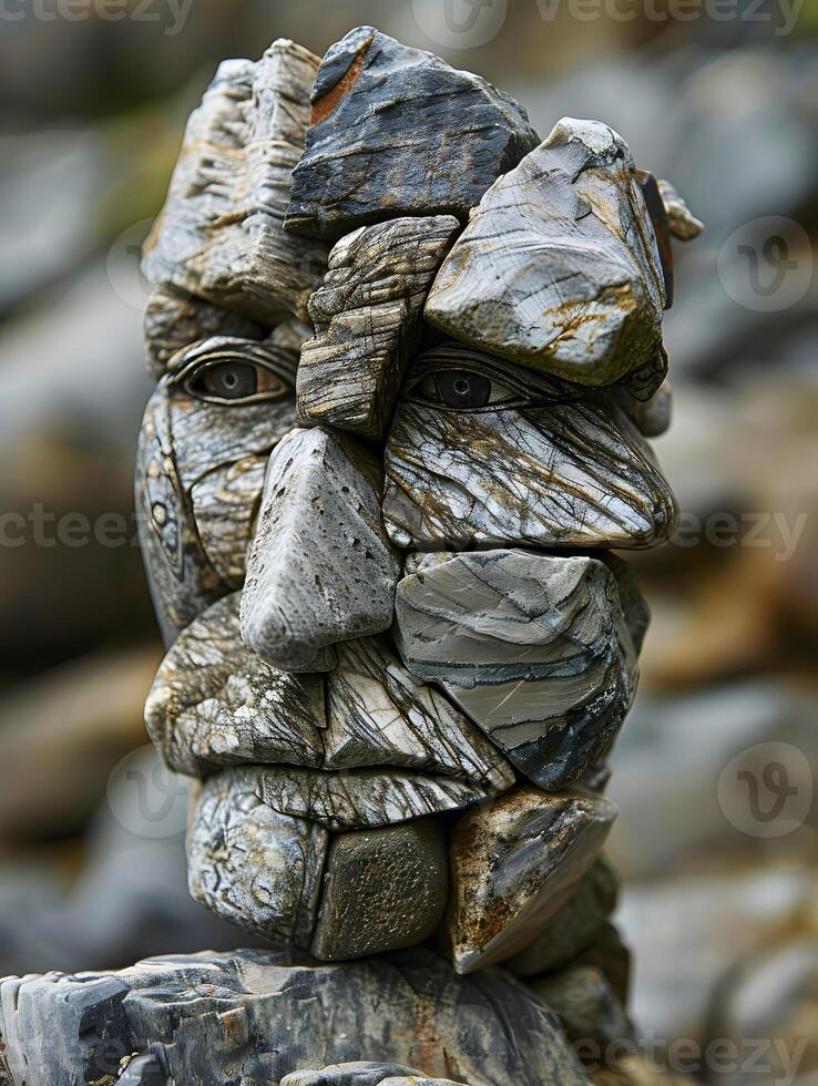 a statue of a man s face made out of rocks photo