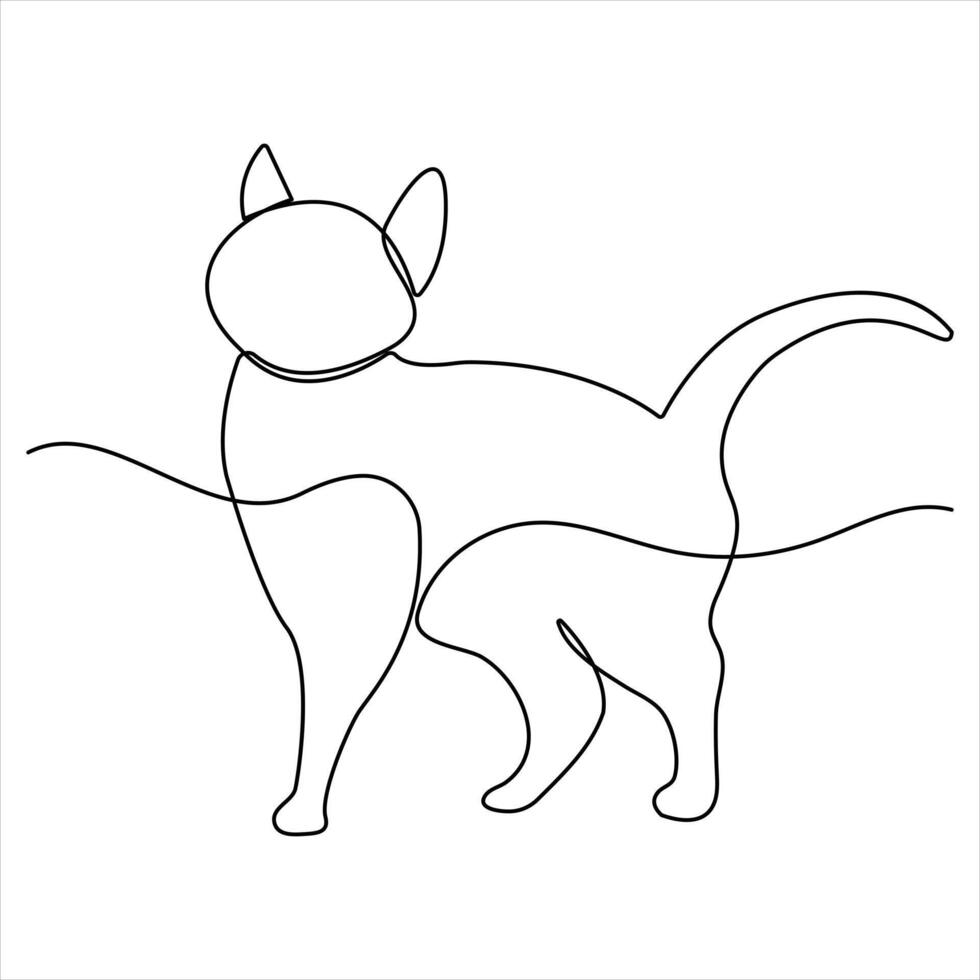 Single continuous line drawing of cute cat sketch illustration vector