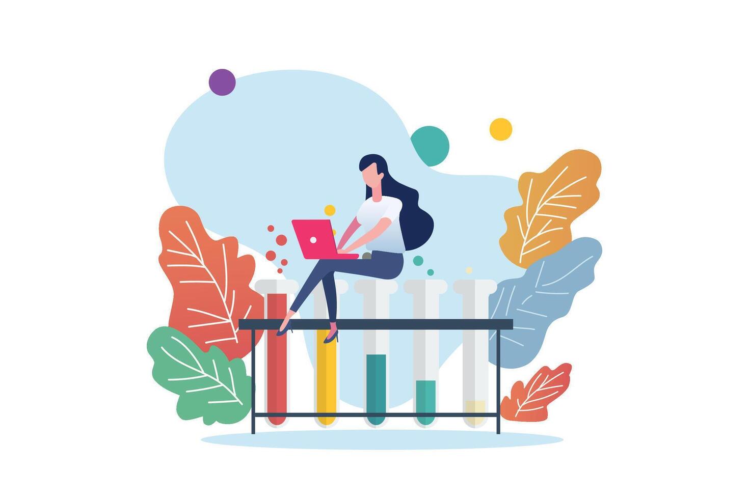 Woman sitting on flask tube vector
