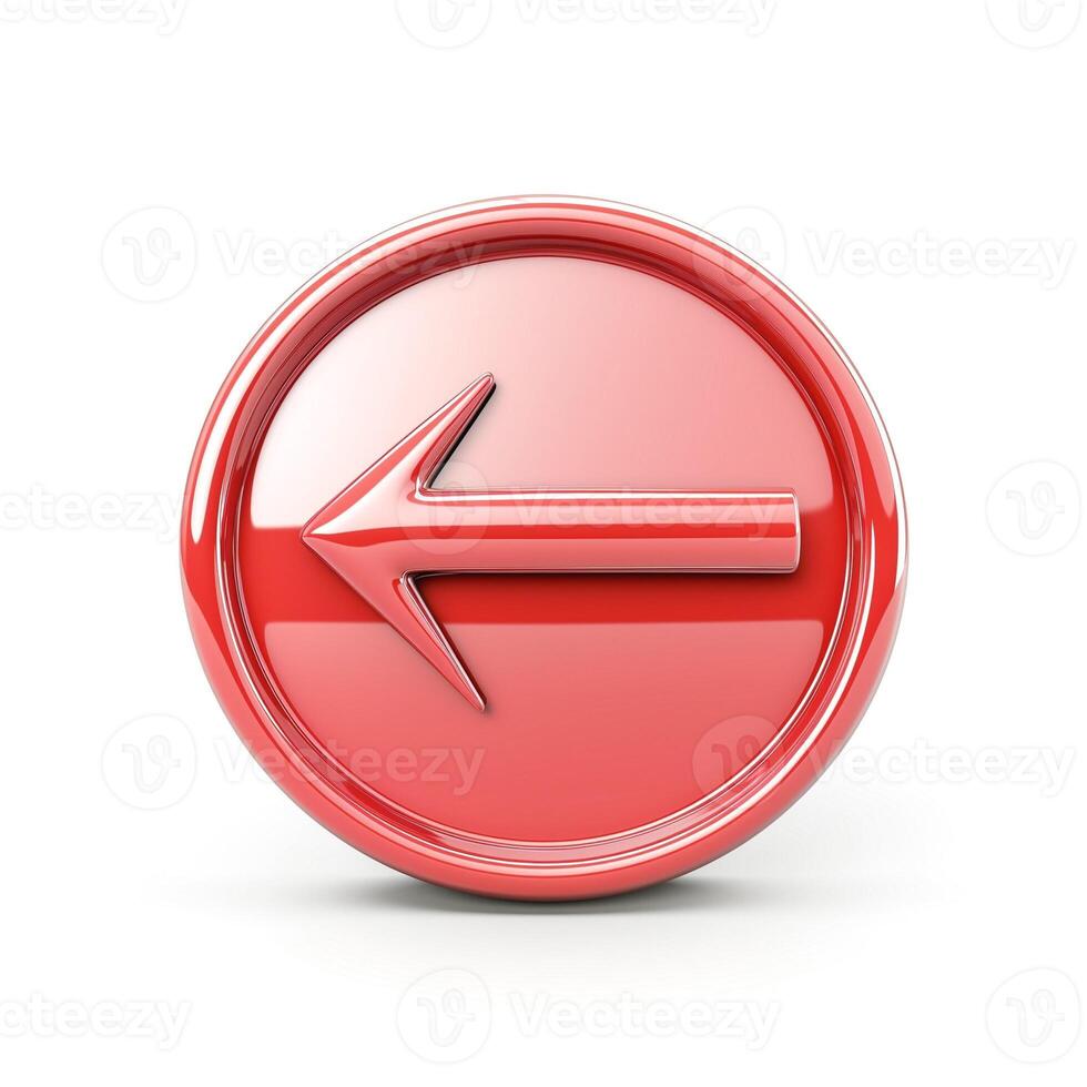 A shiny red circular left arrow symbol with a 3D effect, ideal for navigational or directional themes. photo