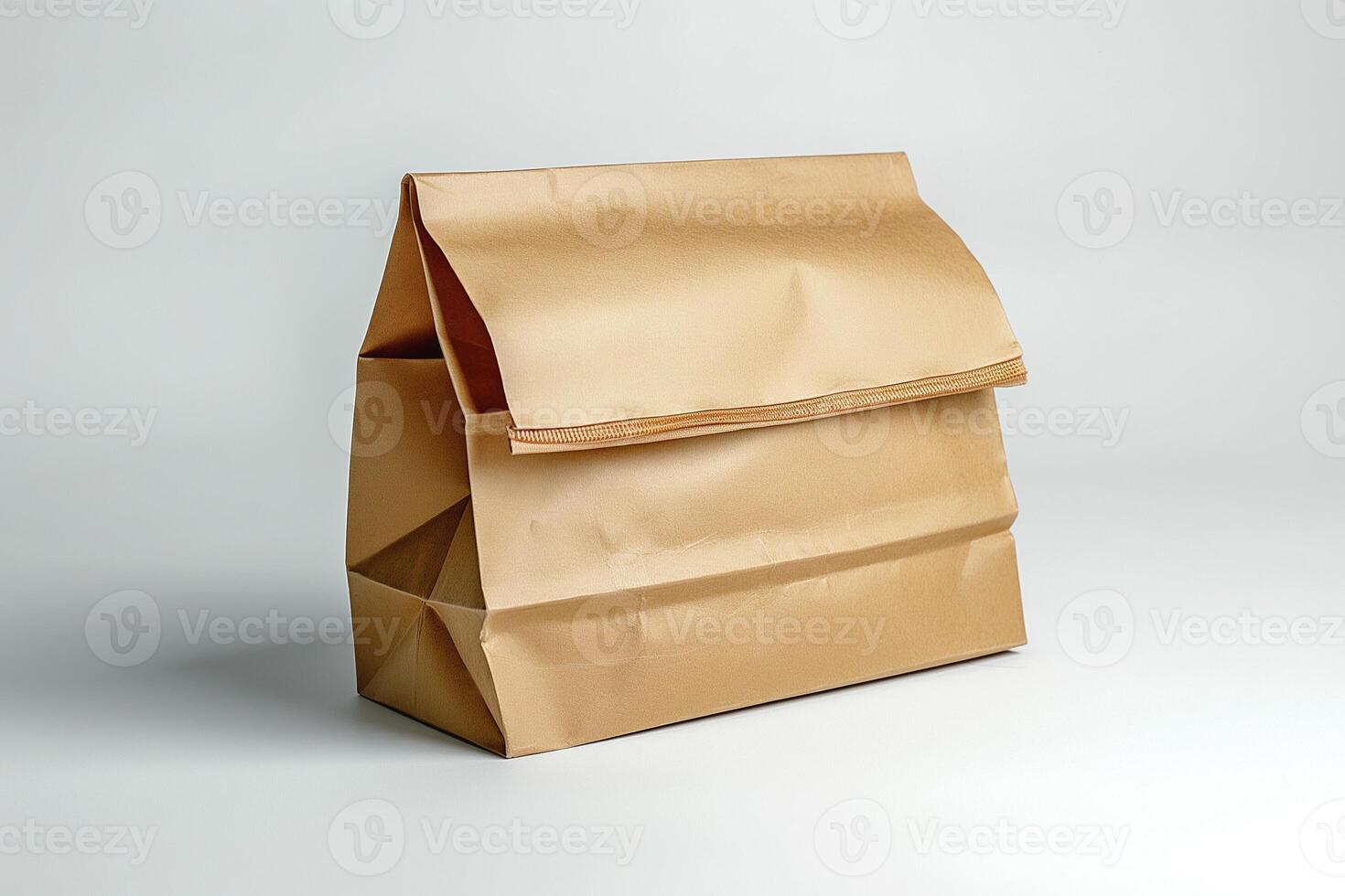 A simple brown paper lunch bag, folded and structured, evoking nostalgia and practicality. photo