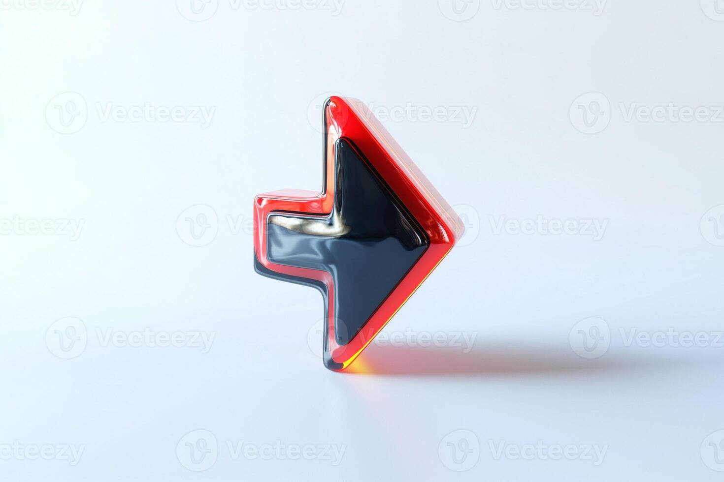 A glossy, three-dimensional left arrow shape with a modern, vibrant design in black and red colors. photo