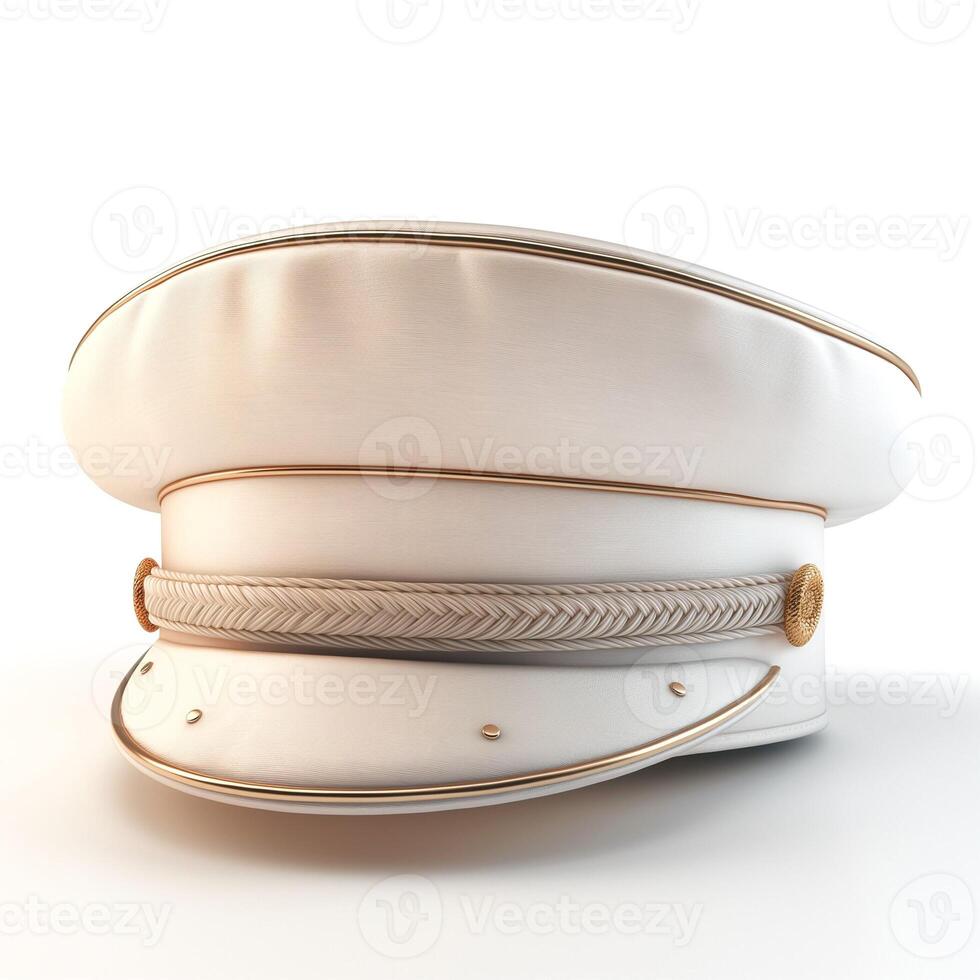 Elegant white military officer's cap with intricate detailing, exuding sophistication and authority. photo
