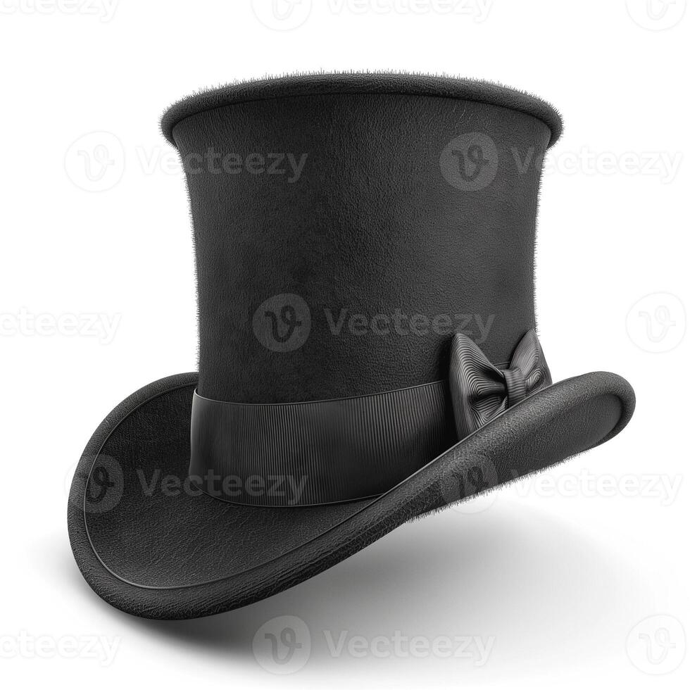 A classic black top hat with a satin ribbon, symbolizing elegance and sophistication. photo