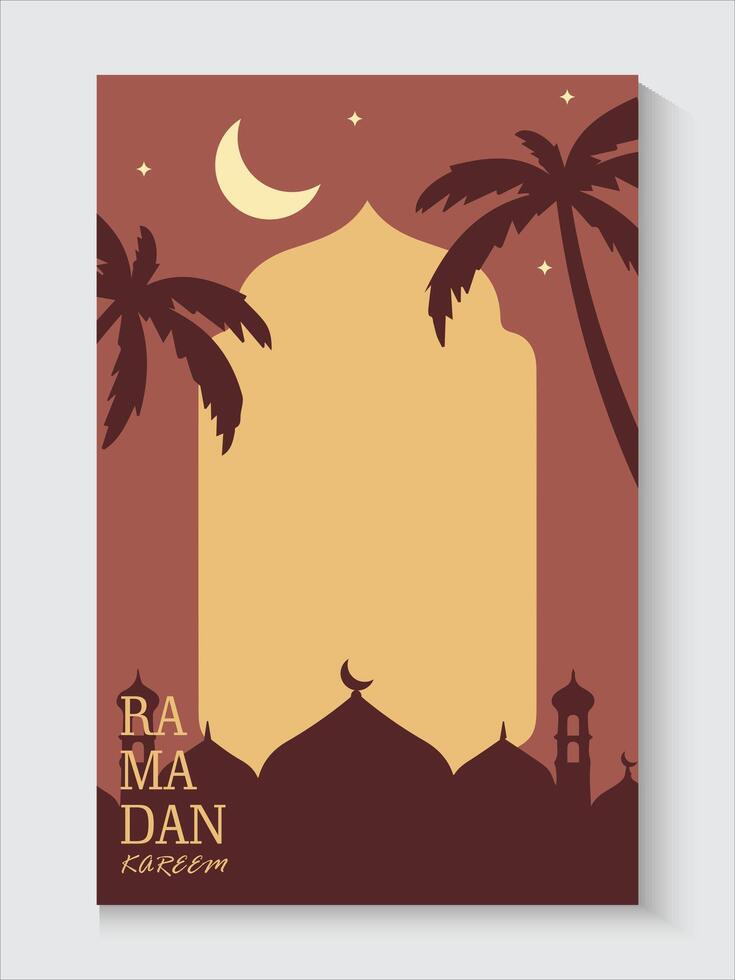 ramadan greeting card with palm trees and mosque vector