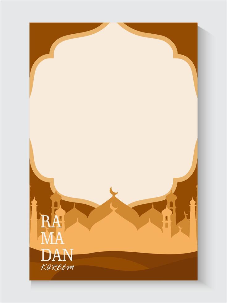 ramadan greeting card template with mosque and arabic text vector