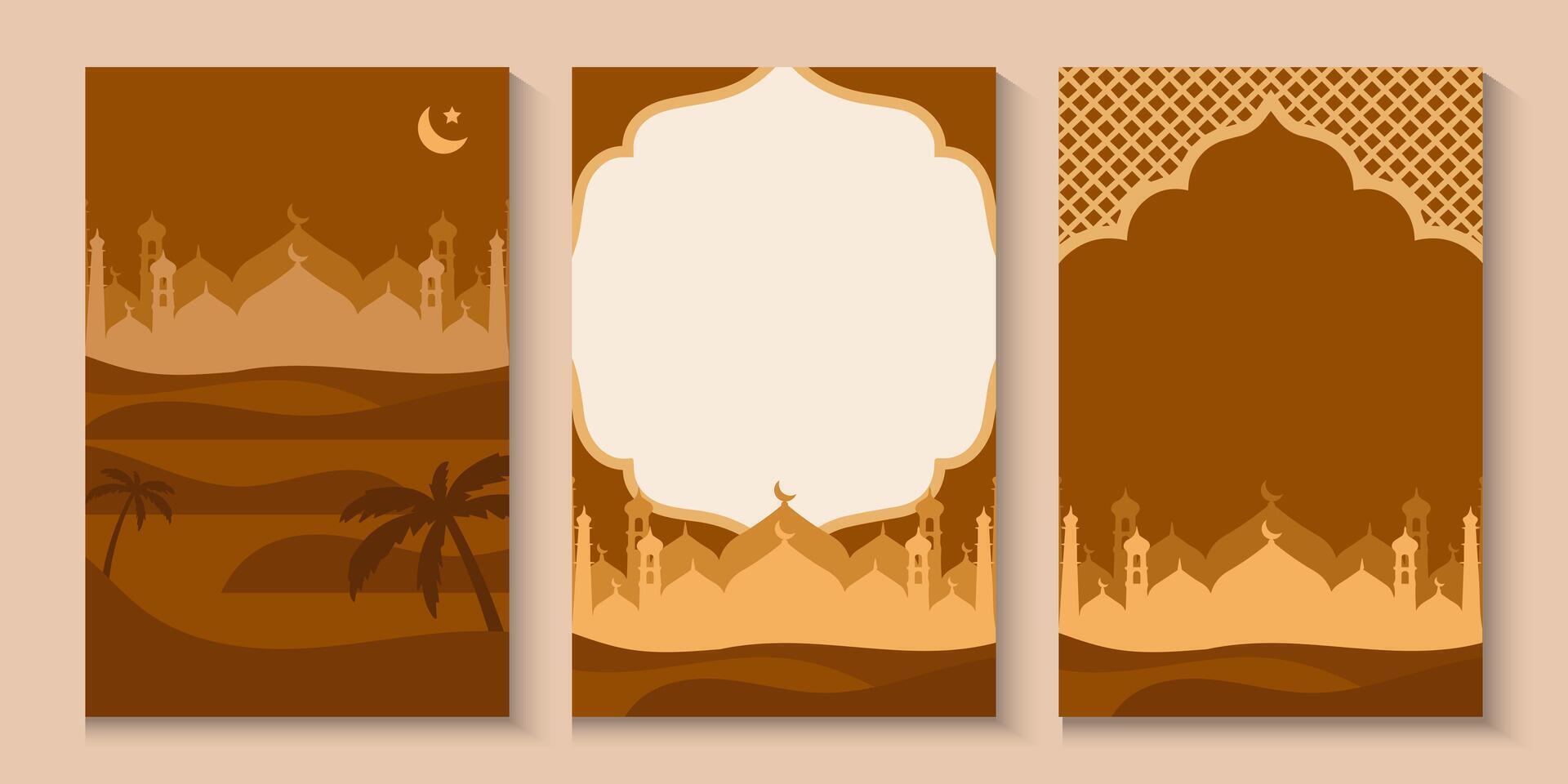 set of islamic poster cover banners with arabic design and copy space for text vector