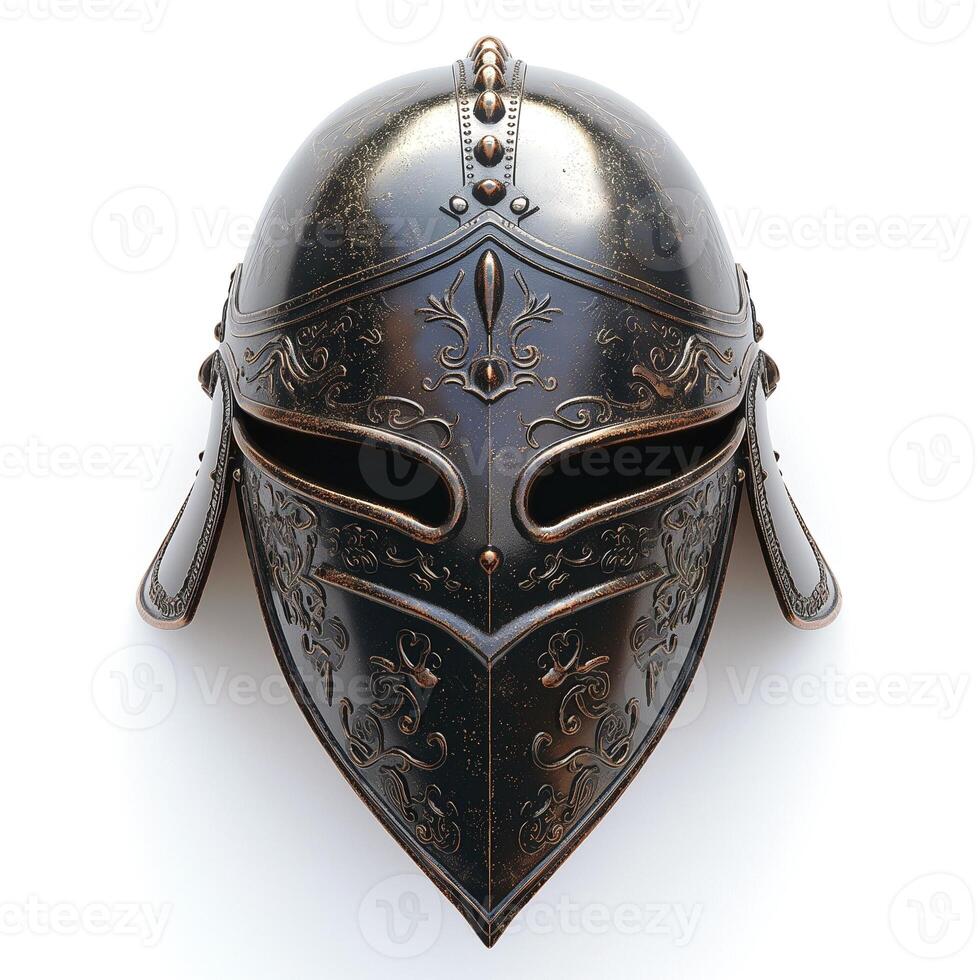An intricately designed Roman-style helmet with ornate detailing, showcasing its historical craftsmanship. photo