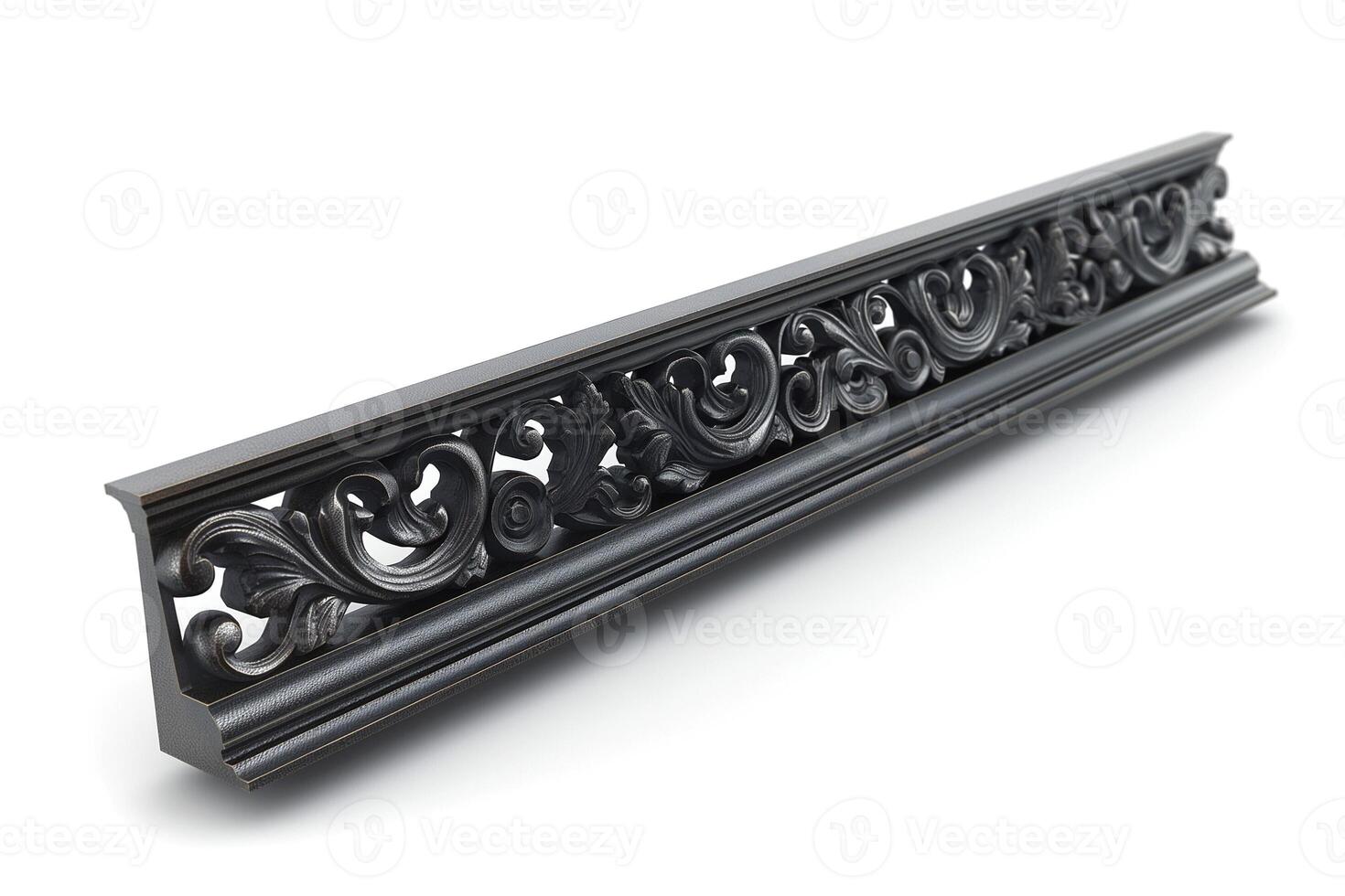 Intricate black decorative molding featuring ornate floral patterns and a vintage design. photo