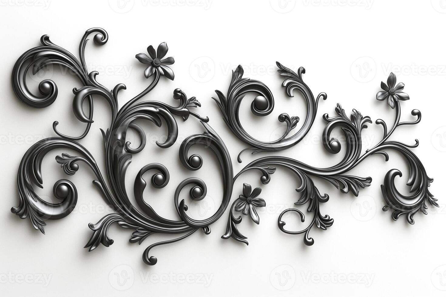 Intricate black floral design with elegant curves and embellishments. photo