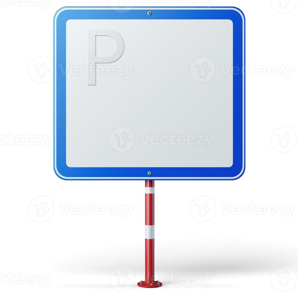 Empty parking sign on a red and white pole, featuring a blue border, symbolizing the need for parking space. photo