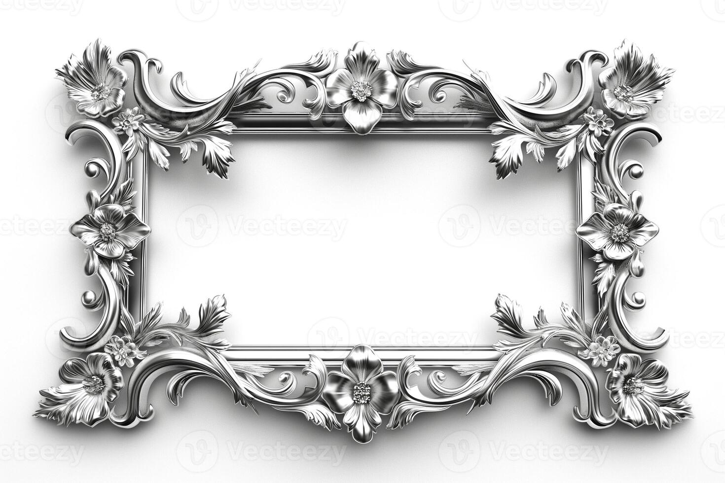 Elegant ornate silver frame with floral designs, perfect for displaying artwork or photos. photo