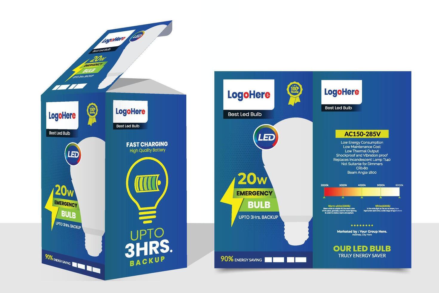 Led bulb packaging design, led light box, print ready, free, easy to edit vector