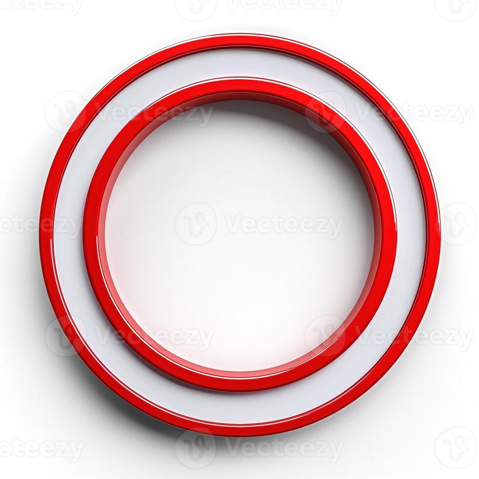 A vibrant red and white circular design featuring two concentric rings, creating a modern and artistic composition. photo