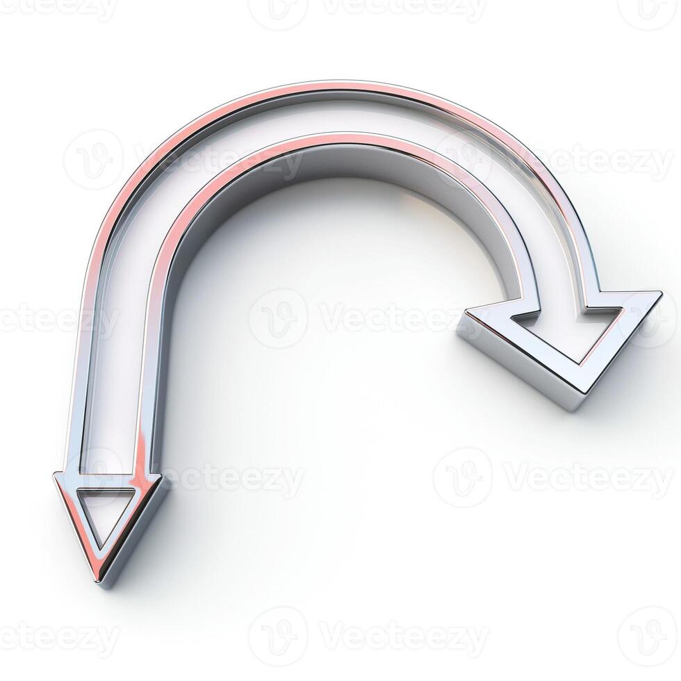 A sleek metallic U-turn sign with arrows indicating a change in direction. photo