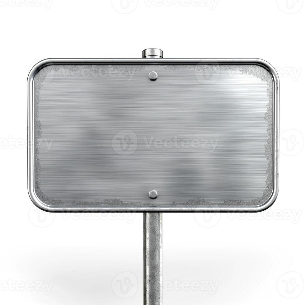 Blank metallic sign on a sturdy pole, ready for information or direction. photo