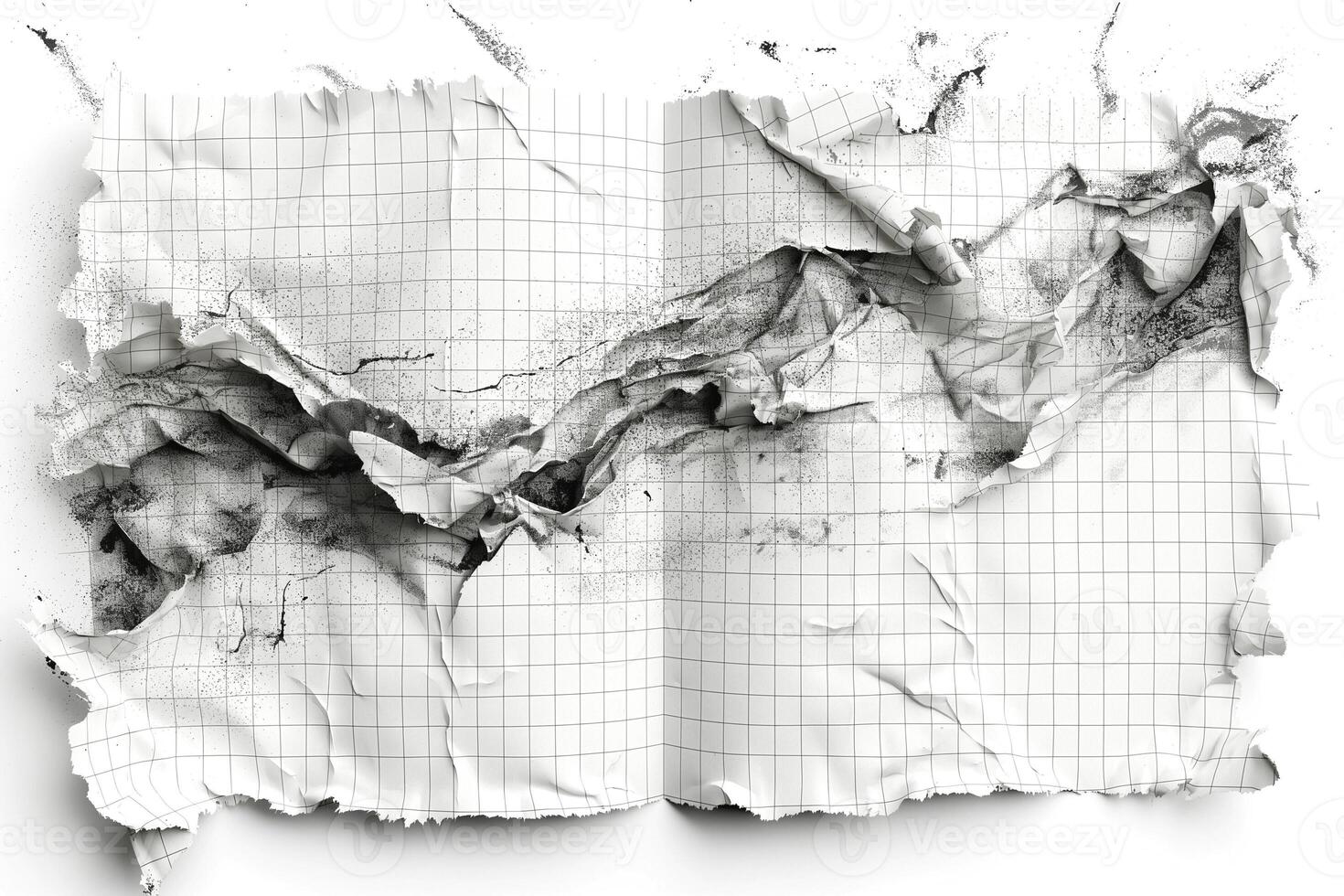 Crumpled grid paper showcasing artistic textures and shadows, perfect for a background or creative project. photo