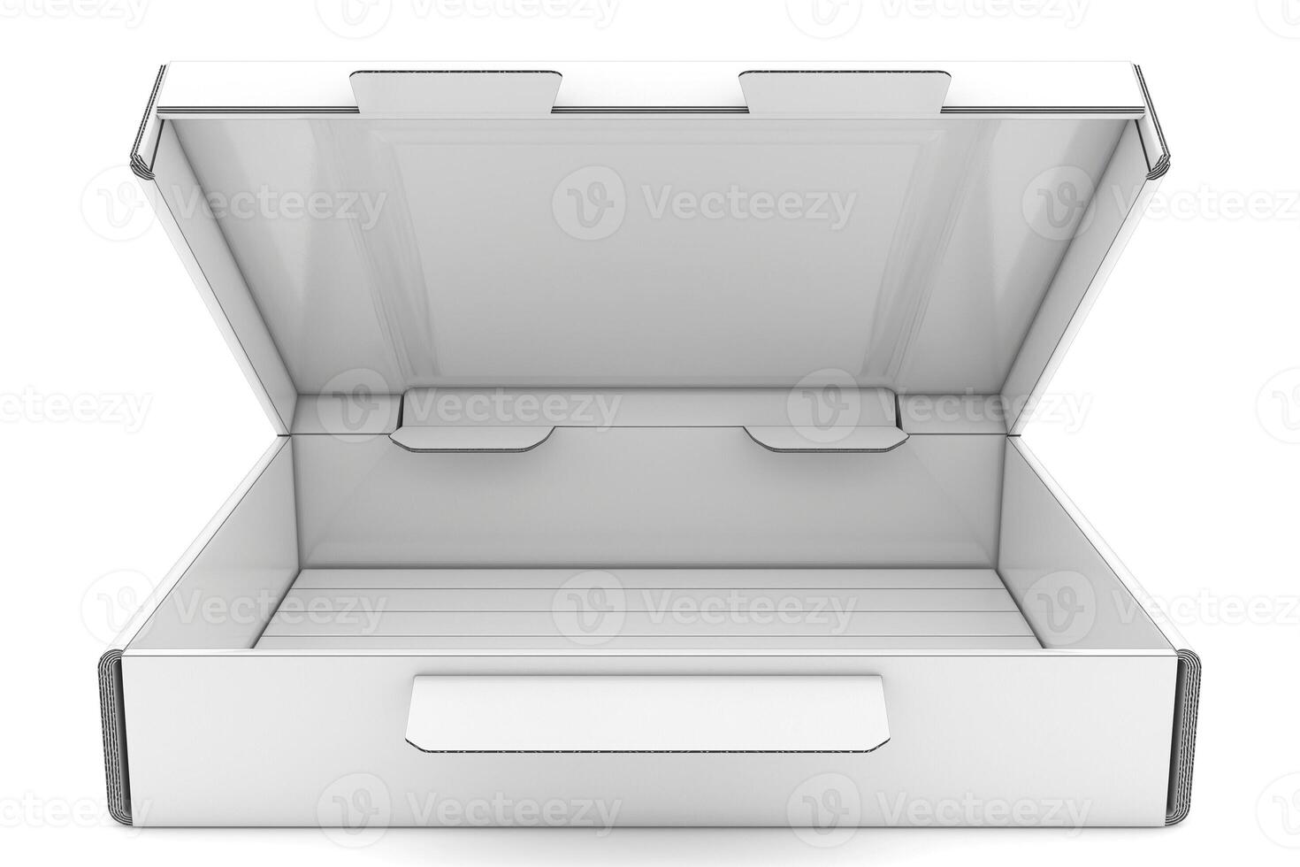An empty white box with an open lid, showcasing a clean and modern design. photo