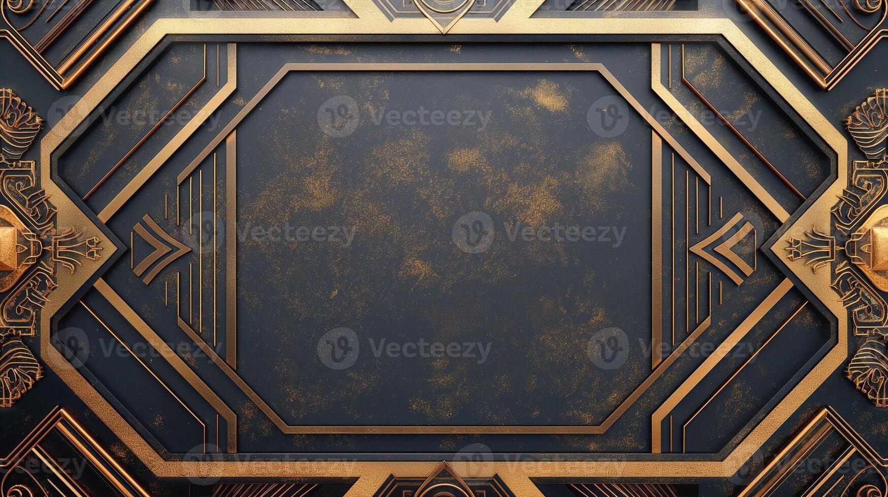 Elegant geometric background featuring a dark blue surface with gold accents. photo