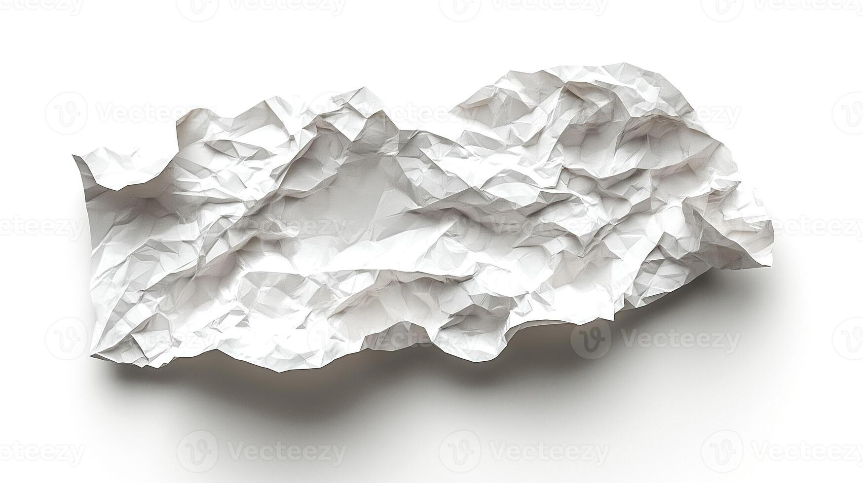 Crumpled white paper on a clean surface, showcasing texture and shadow play. photo