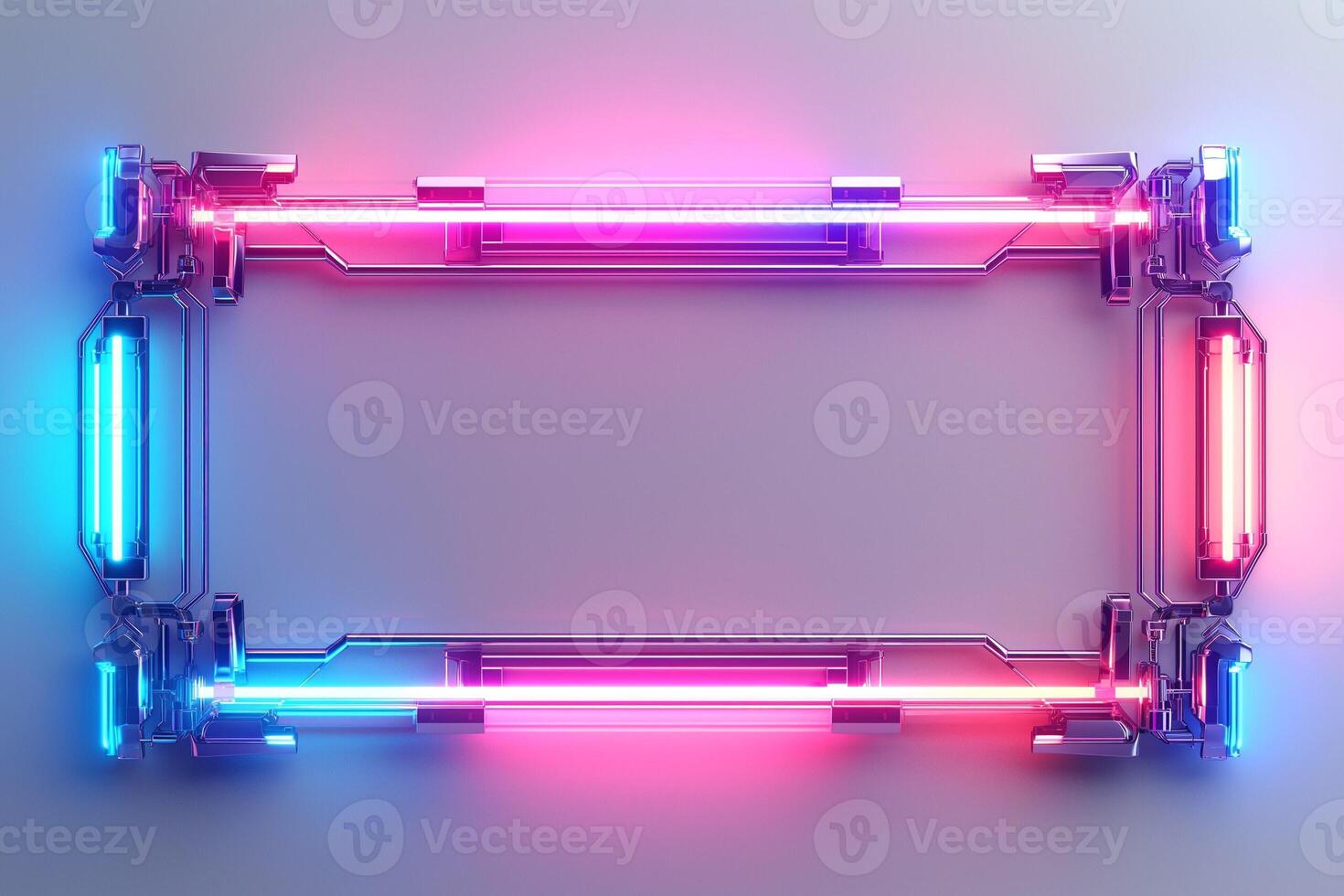 A vibrant neon frame with a mix of blue and pink glowing lights, perfect for digital displays or modern designs. photo
