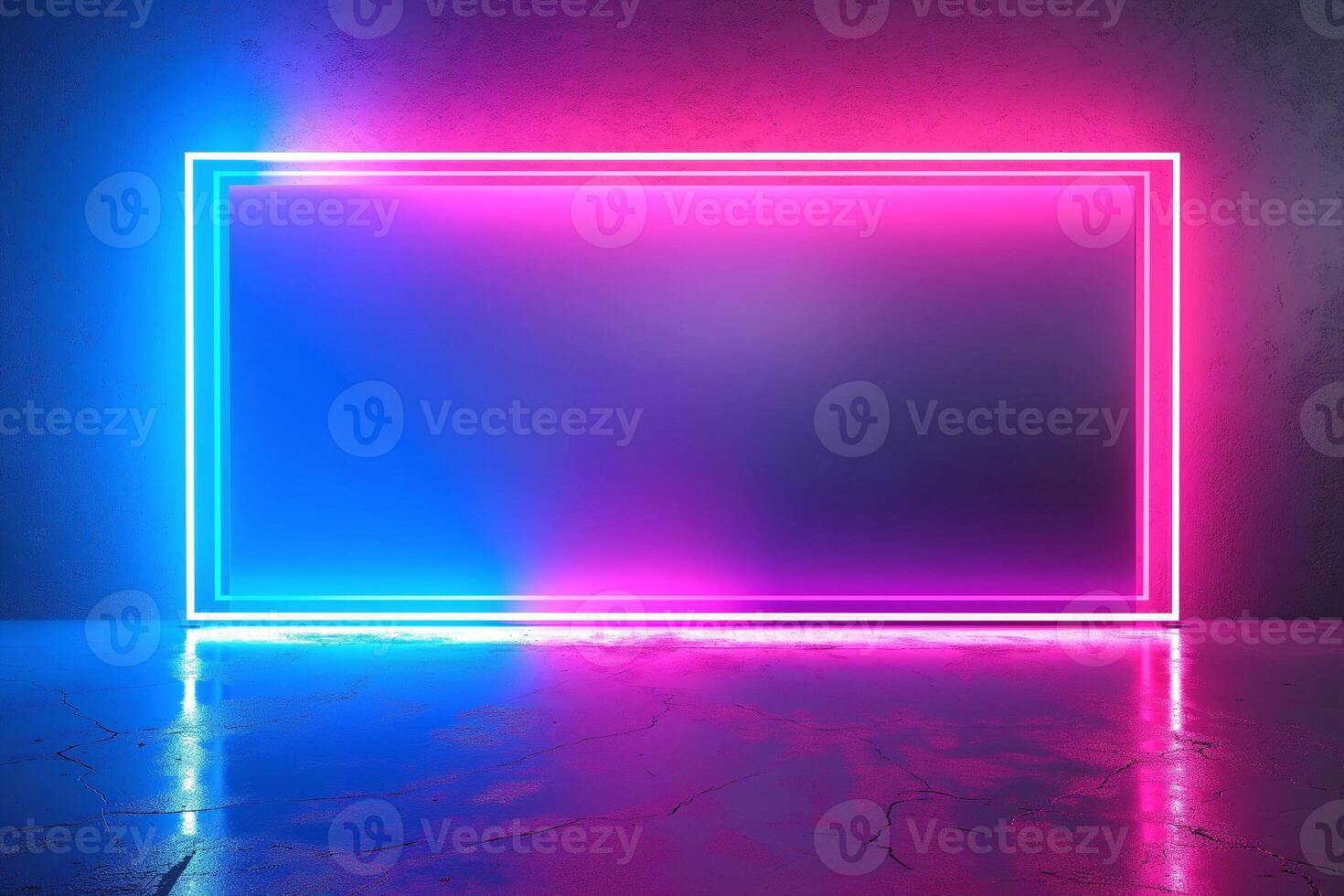 Vibrant neon frame with blue and pink lights against a textured surface, creating a modern and dynamic atmosphere. photo