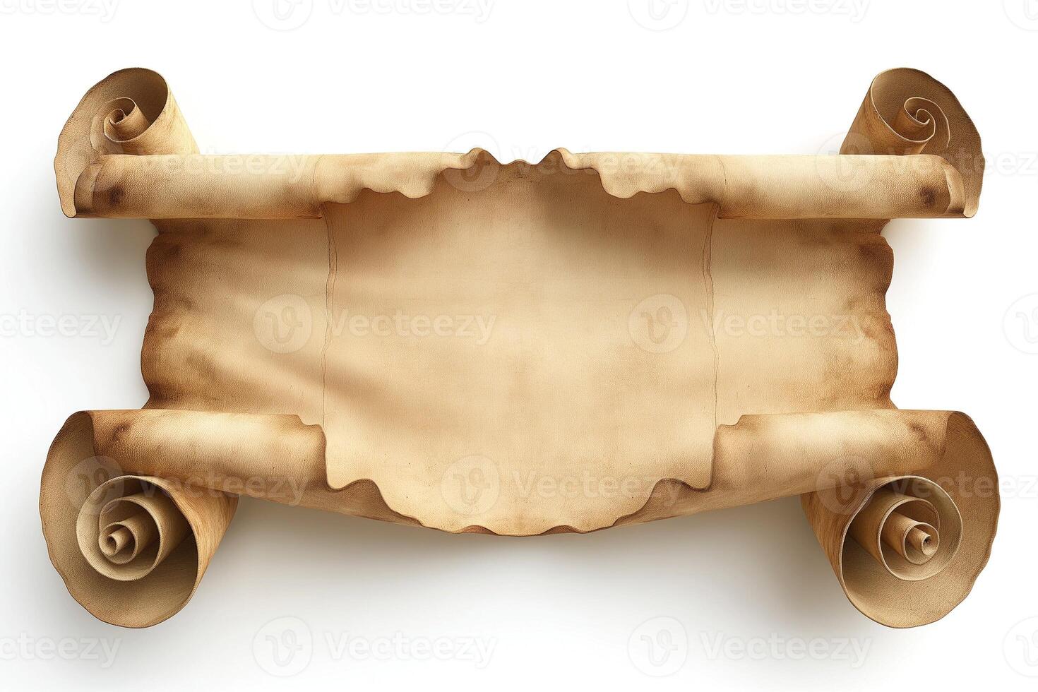 A vintage parchment scroll, elegantly rolled at the edges, perfect for historical or artistic themes. photo
