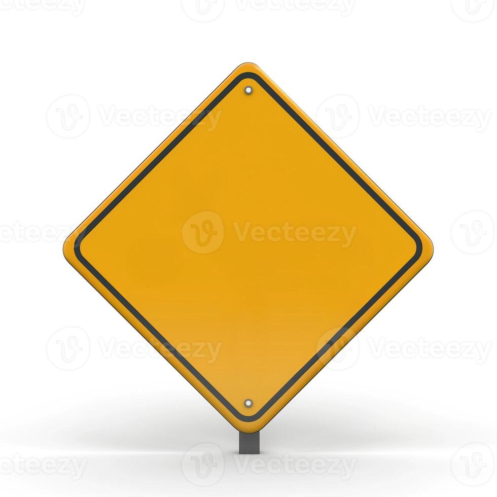 An empty yellow diamond-shaped sign, symbolizing caution and attention in road safety. photo