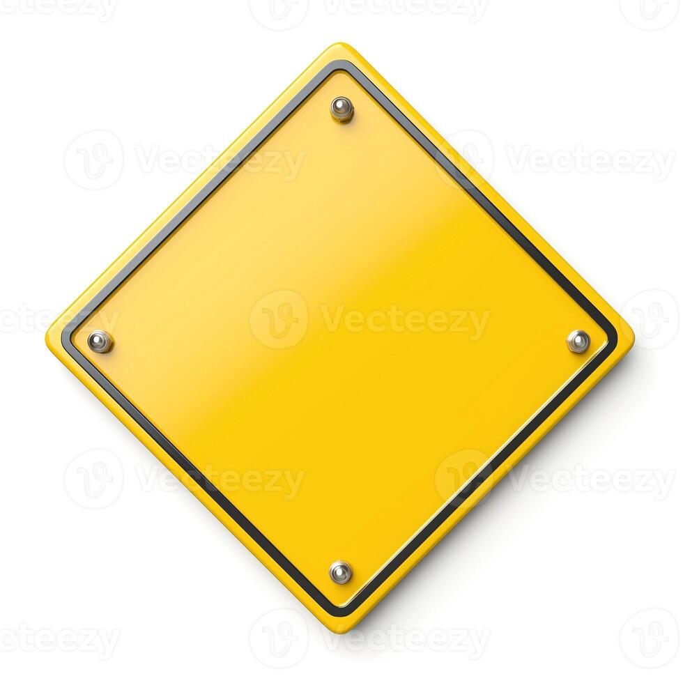 Blank yellow traffic sign with a diamond shape for customizable messages. photo