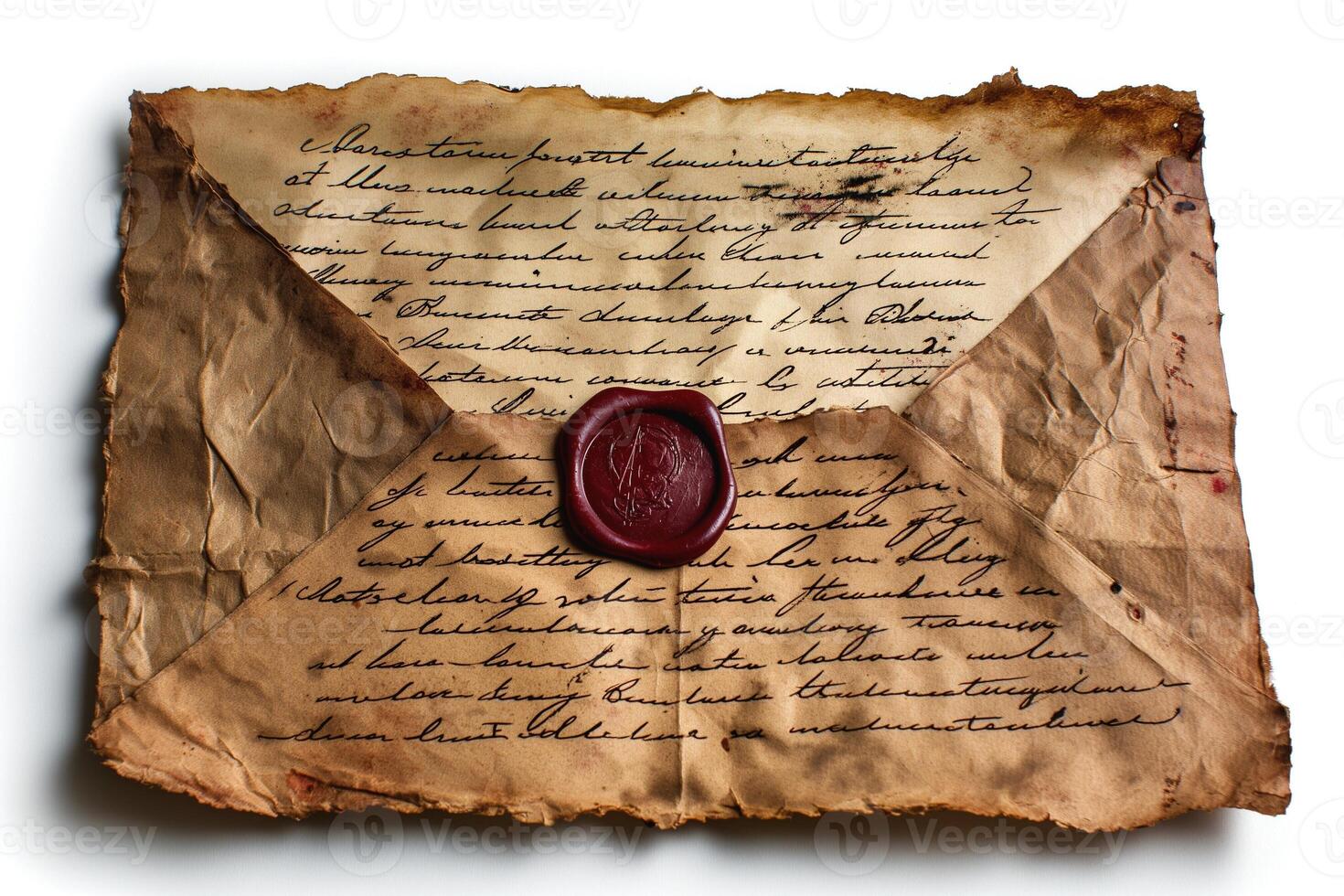 An aged envelope featuring wax seal and antique handwriting, evoking a sense of nostalgia and historical significance. photo