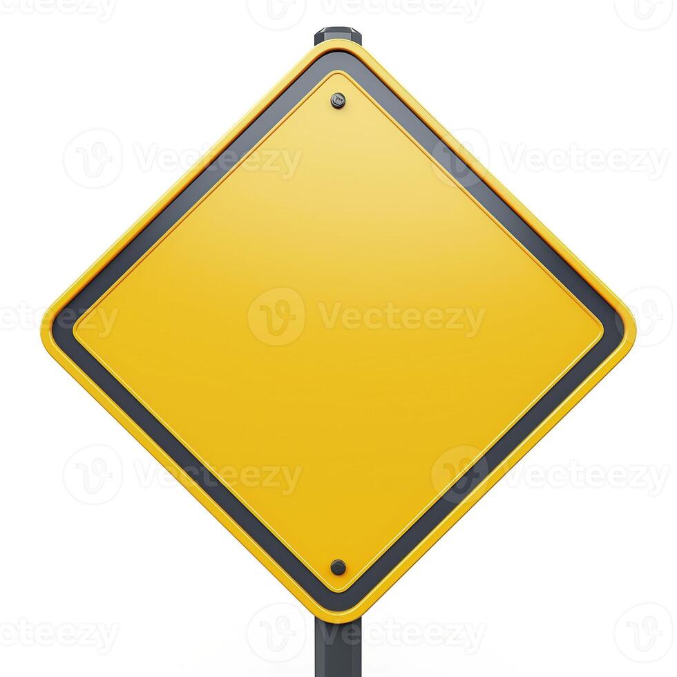 A blank yellow warning sign on a post, ready for customized messages. photo