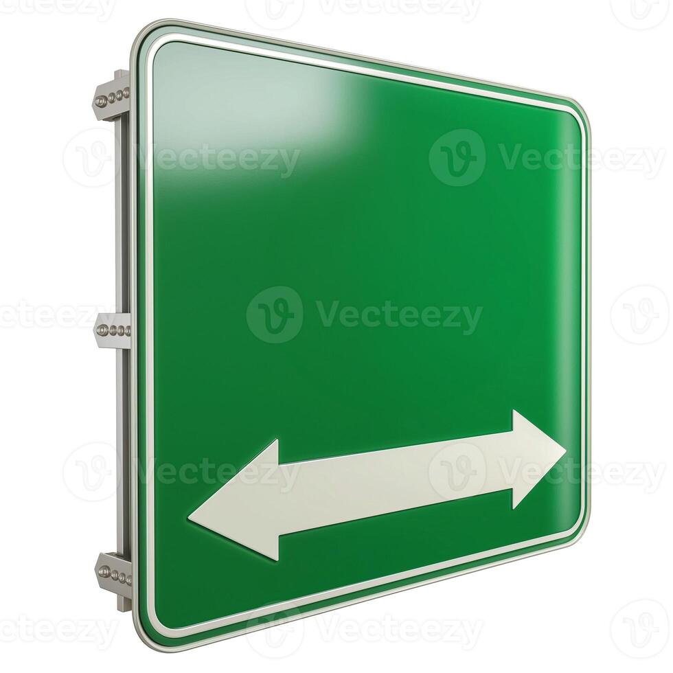 A clear green directional road sign indicating left and right turn options. photo