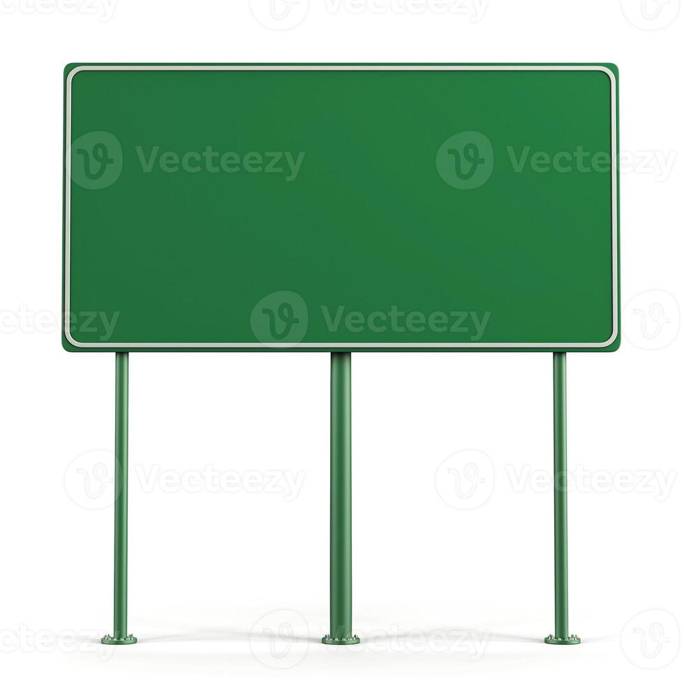 A blank green sign on metal poles, perfect for customizable messaging or directional guidance. photo
