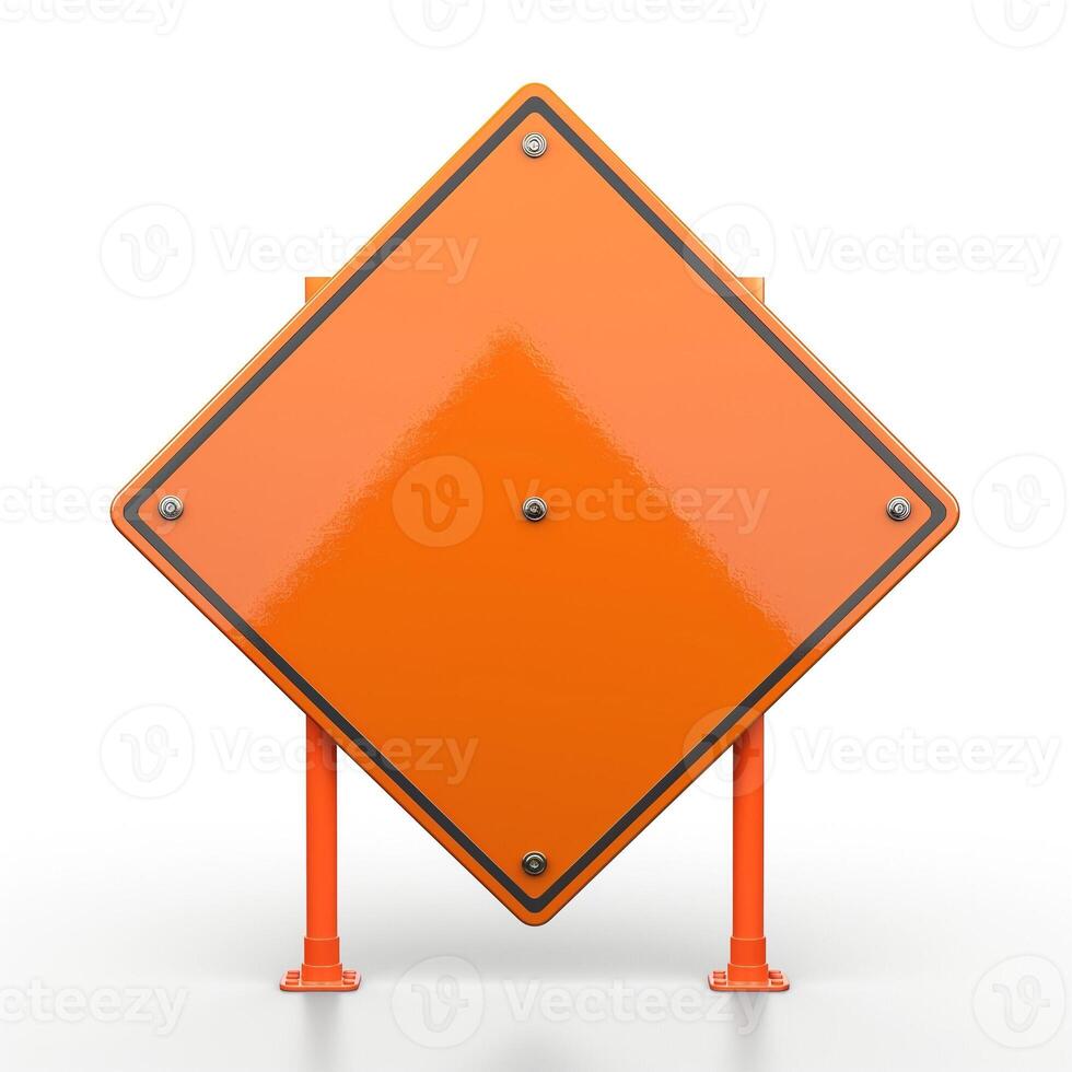 Empty orange diamond-shaped warning sign on a white background, ready for important messages. photo