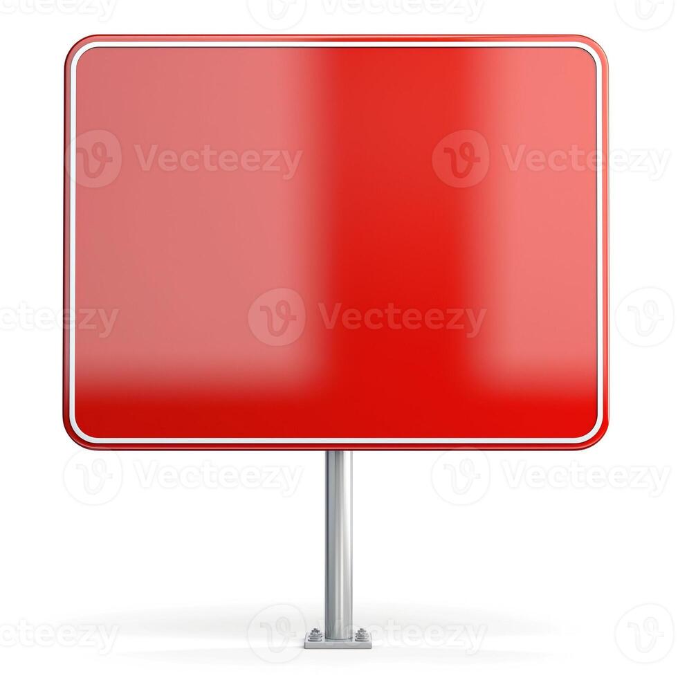 A blank red sign on a silver post, ready for customization or messaging. photo