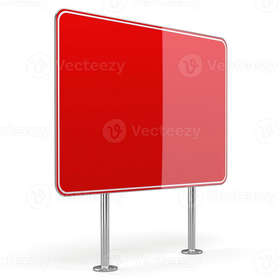 A blank red billboard sign on metallic supports, ideal for advertising or public messaging. photo