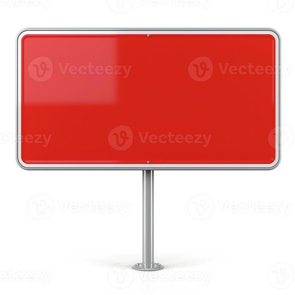 A simple and striking red blank sign on a metal pole, perfect for customization. photo