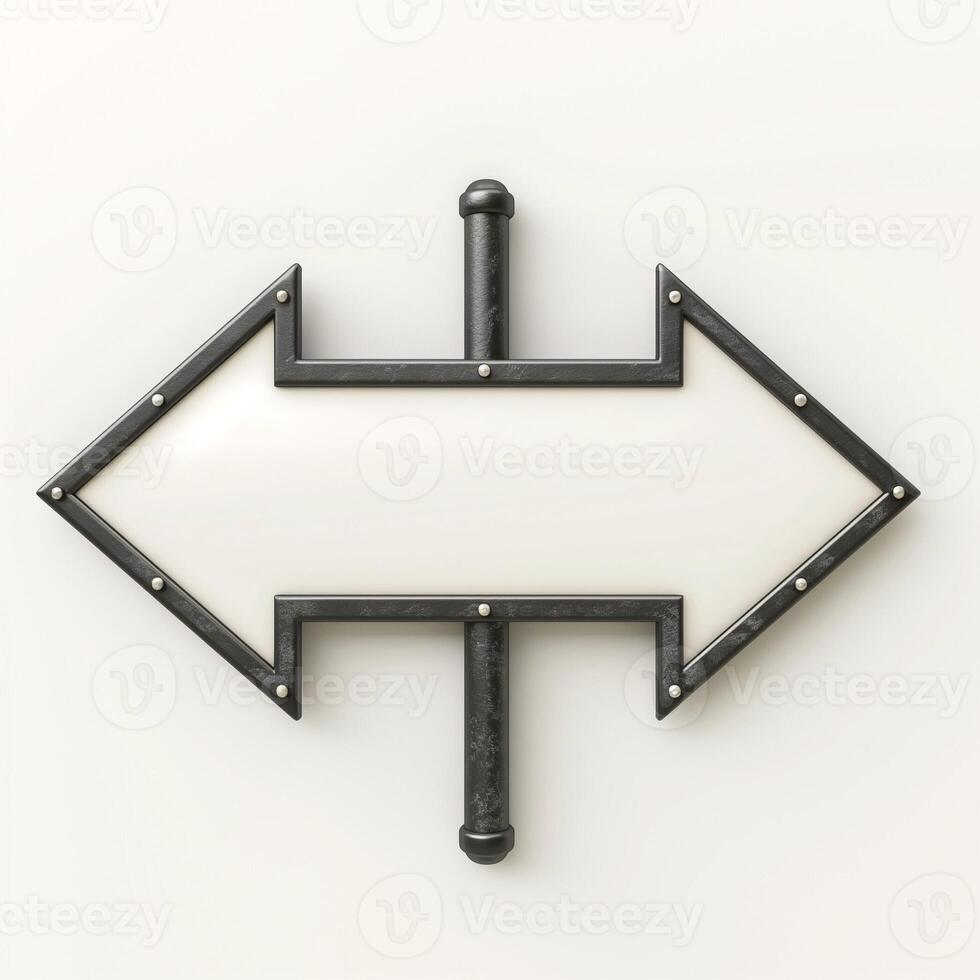 A metallic arrow sign pointing both left and right, showcasing a playful design and contrasting colors. photo