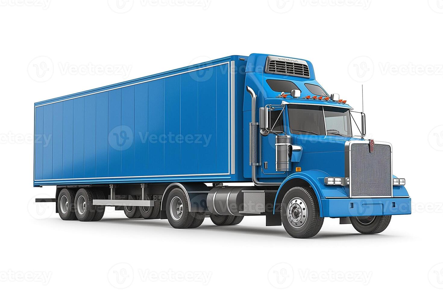 A striking blue semi-truck with a sleek design, ideal for transporting goods efficiently. photo