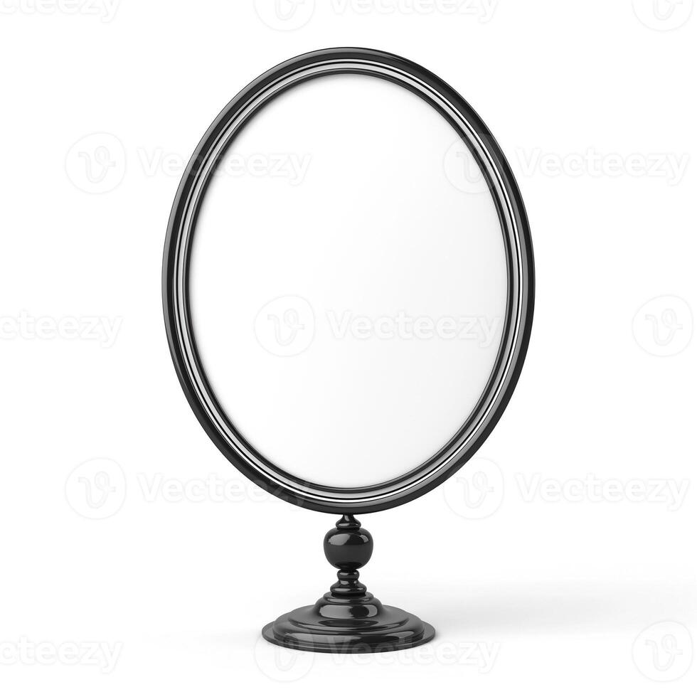 Elegant black oval mirror on a pedestal with a simple yet stylish design. photo