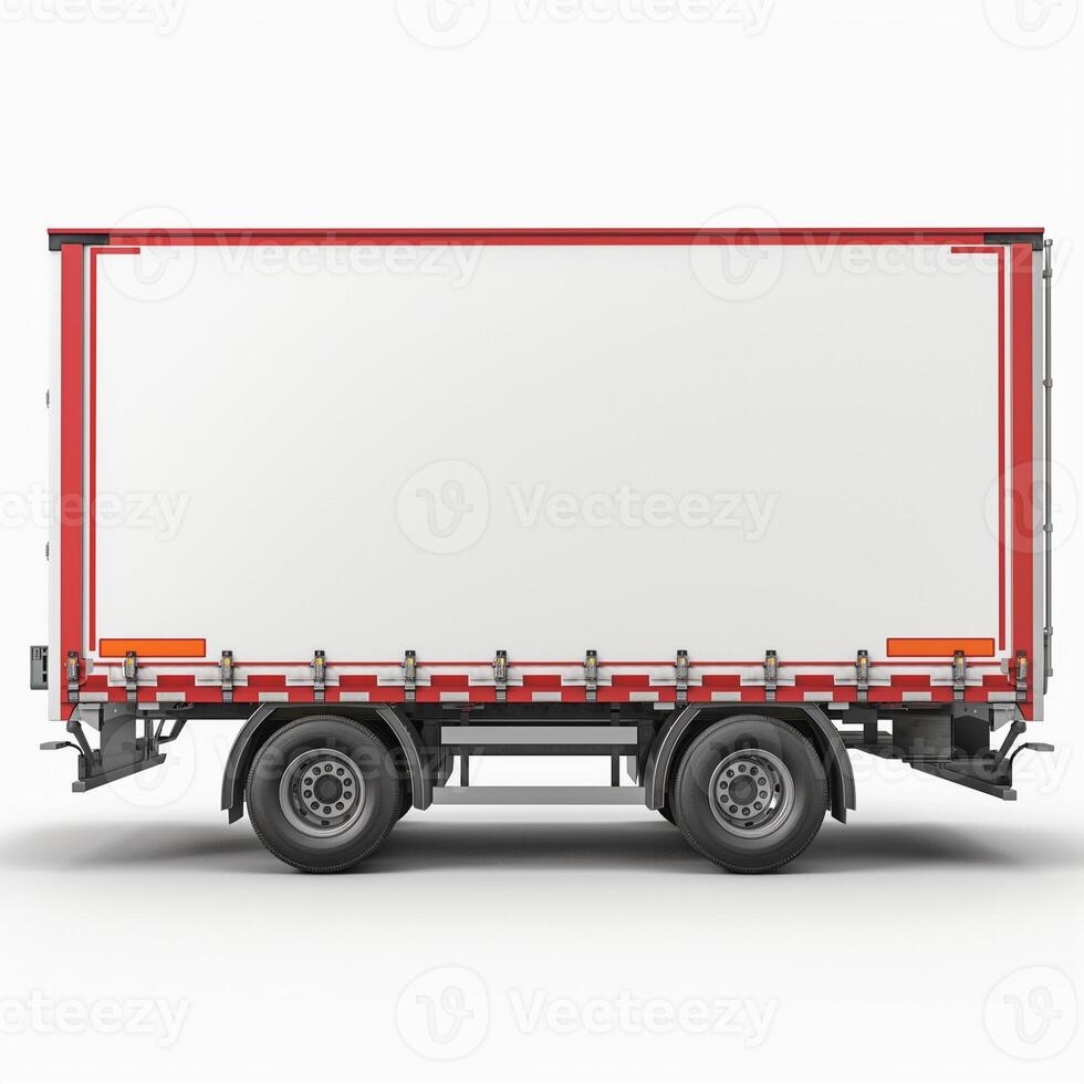 A side view of a blank cargo truck, designed for transportation and delivery. photo