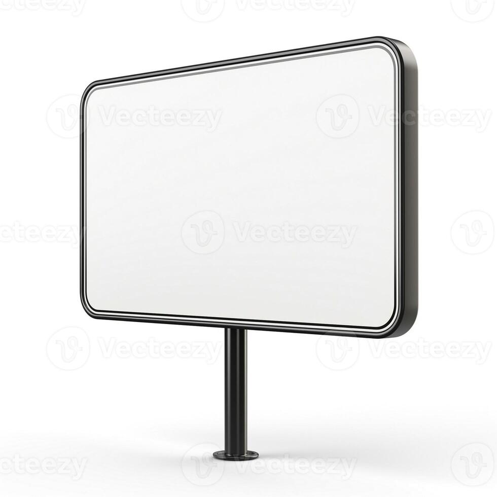 Blank advertising billboard standing on a black pole, suitable for customizable ads and promotions. photo