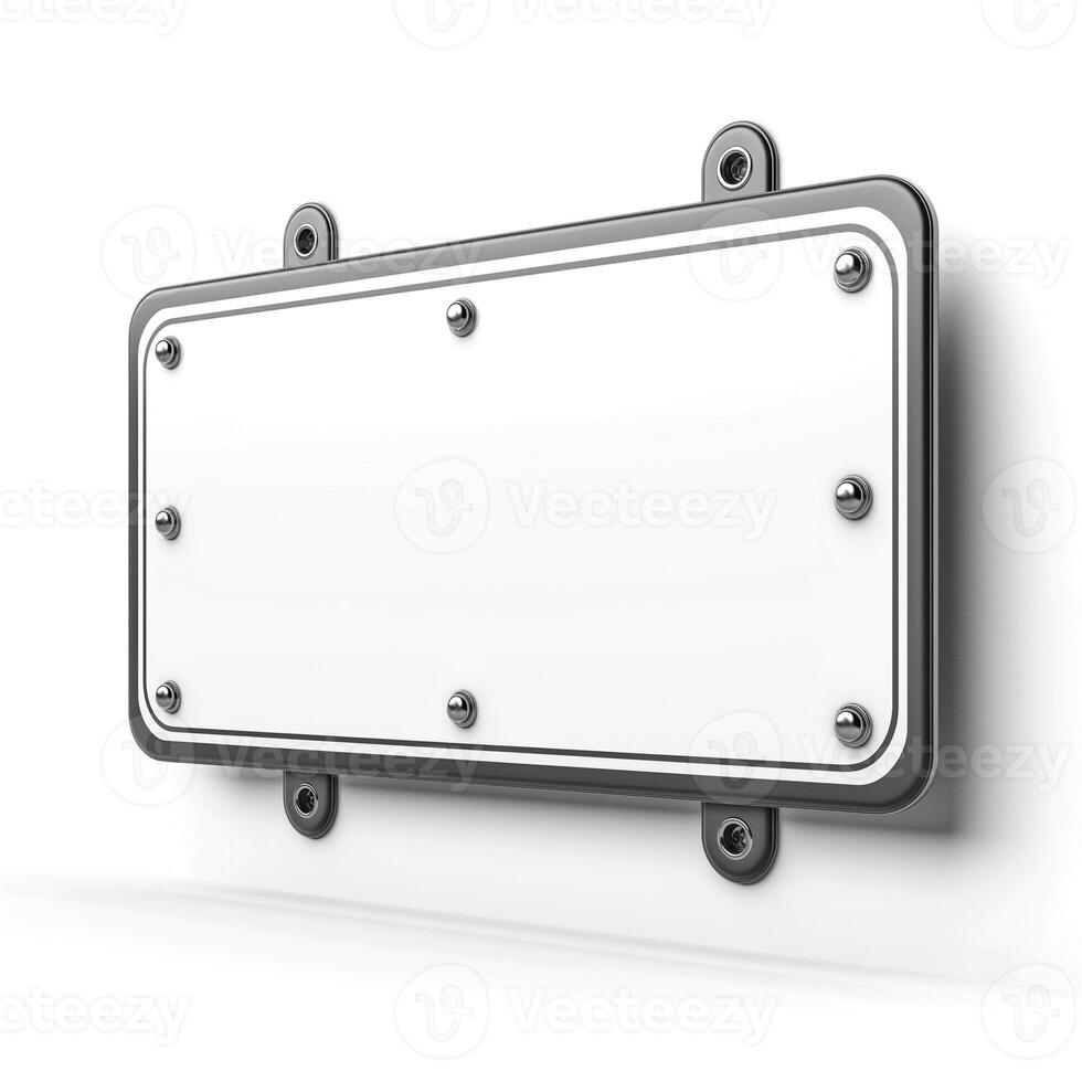 Blank metal sign holder with no text or illustrations, ideal for customization or creative projects. photo