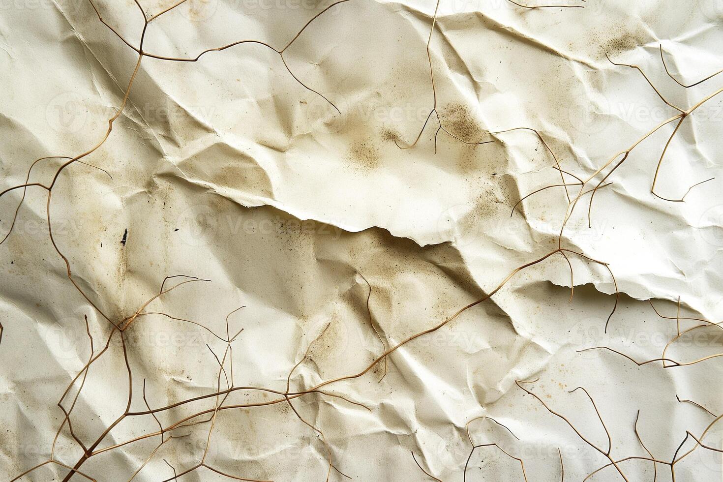 A textured backdrop featuring crumpled paper with delicate, tangled threads creating an organic pattern. photo