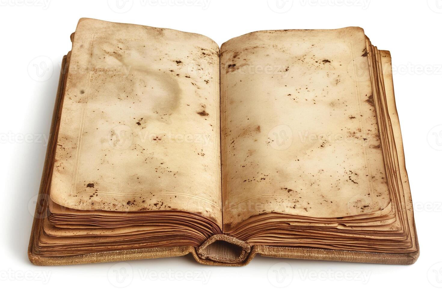 An old, dusty book with yellowed, blank pages, exuding a sense of history and mystery. photo