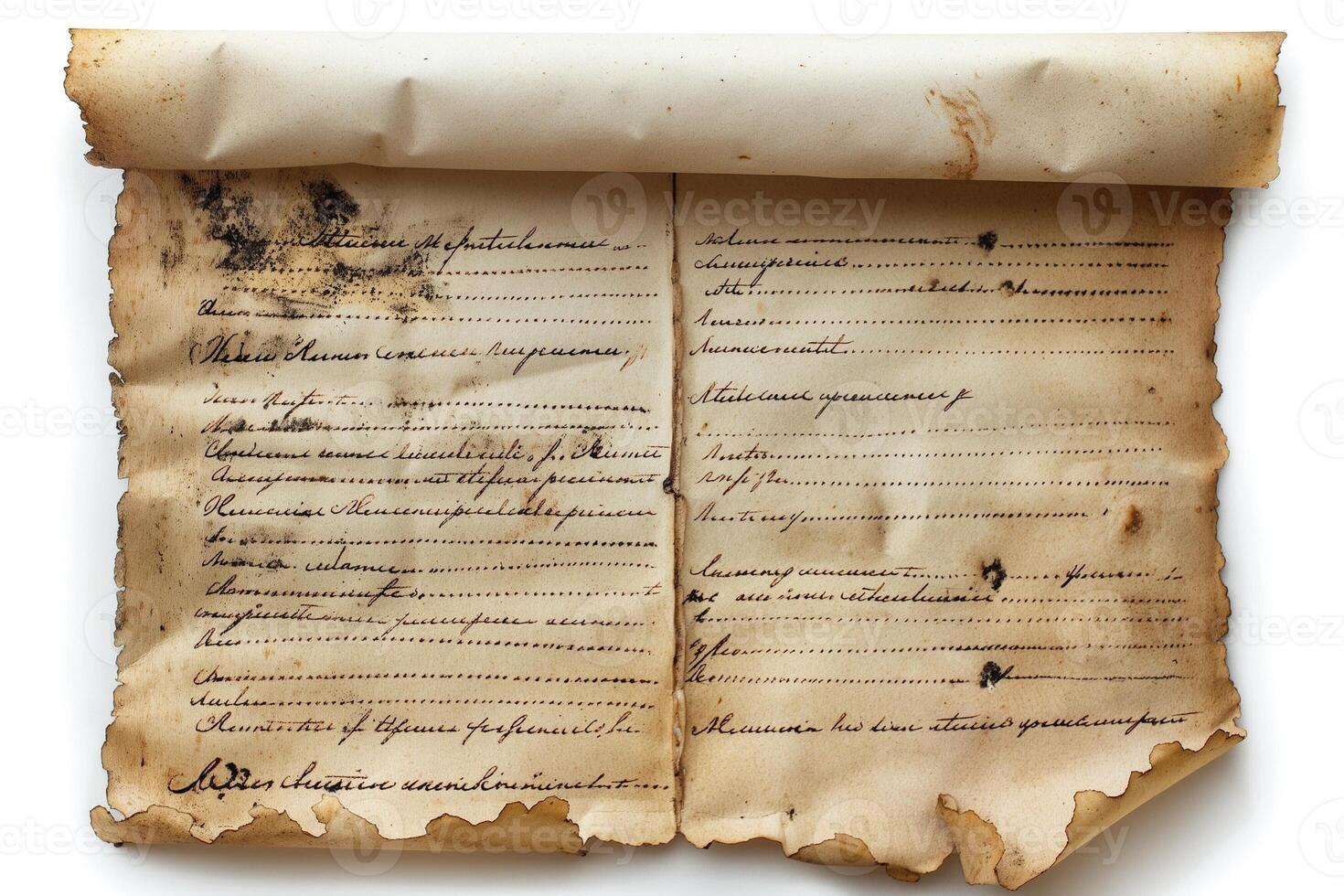 Weathered handwritten document with yellowed pages and faded ink, evoking a sense of history and nostalgia. photo