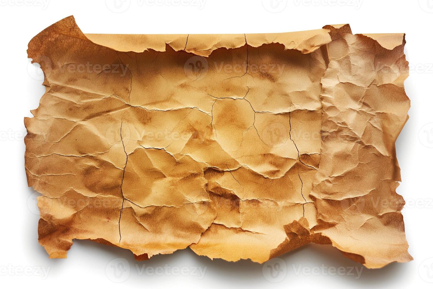 Aged, crumpled parchment paper with intricate cracks and warm tones, evoking a sense of history and nostalgia. photo