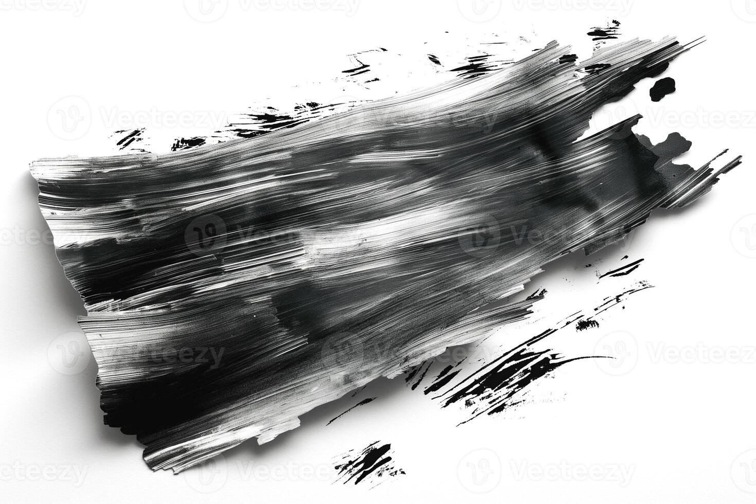 Abstract black and white paint stroke on a white background, creating a dynamic and artistic impression. photo