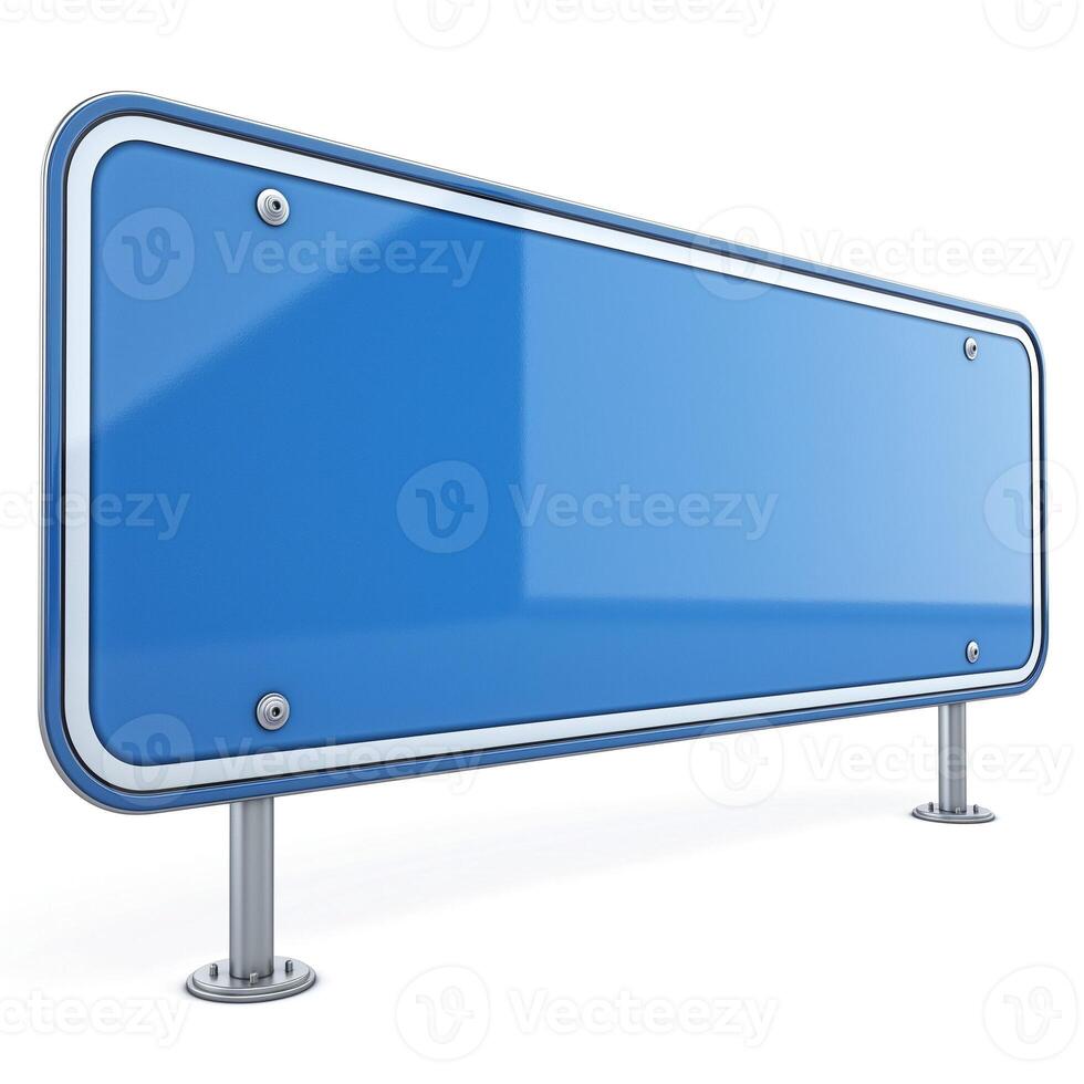A shiny blue blank billboard, featuring smooth edges and metallic poles, perfect for advertising space. photo
